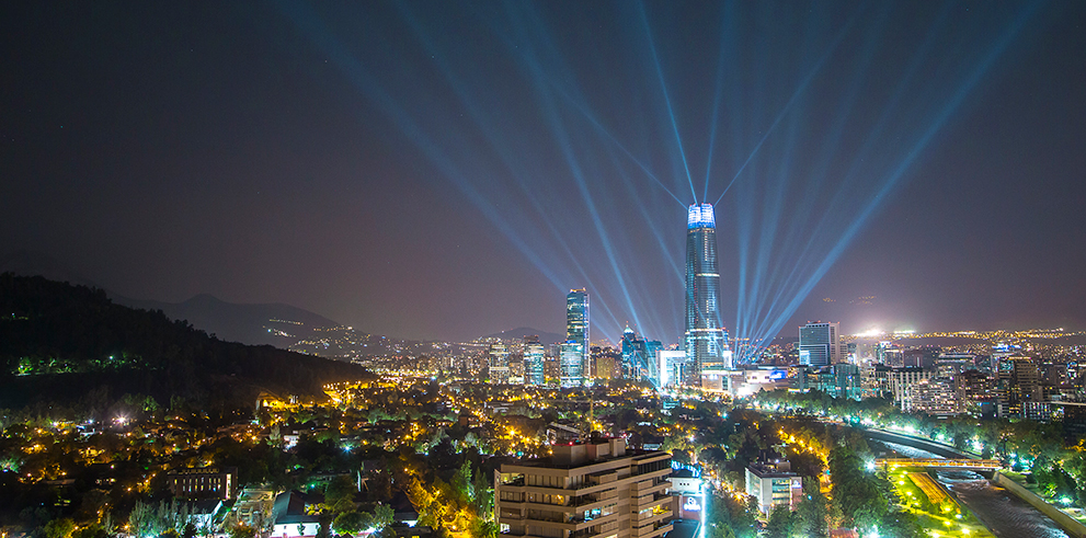 Clay Paky illuminates 300 metre Chilean skyscraper with festive light show