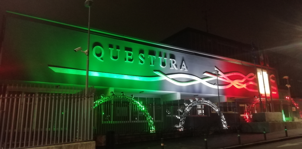 Claypaky lights at the inauguration of the new façade of the Bergamo Provincial Police Headquarters