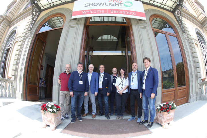 The Claypaky team pictured with Showlight chairman John Allen at the Palazzo dei Congressi