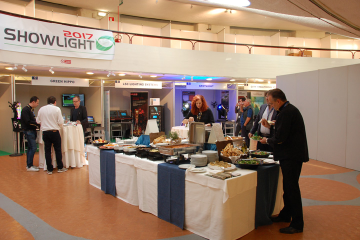 Showlight 2017 exhibitors enjoying hospitality between presentations