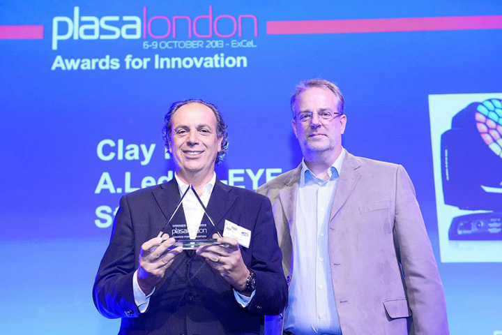 Pio Nahum, Clay Paky CCO, receives the Plasa Award for Innovation