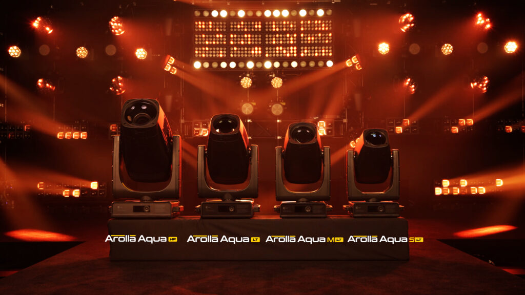 Claypaky Arolla Aqua Long-Throw Family with logos